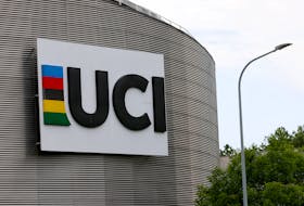The logo of the Union Cycliste Internationale (UCI) is seen in Aigle, Switzerland, June 3, 2022. 