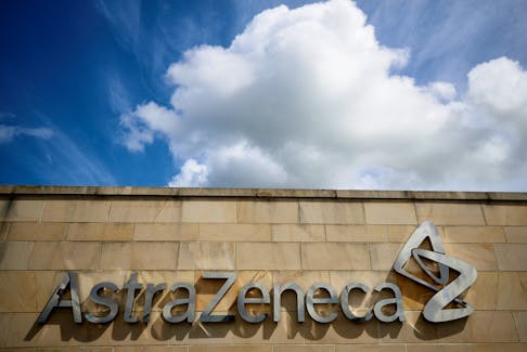 A company logo is seen at the AstraZeneca site in Macclesfield, Britain, May 11, 2021.
