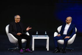 Steven Levy, Editor at Large, Wired, and Demis Hassabis, Co-Founder and CEO of Google DeepMind, speak at the 2024 Mobile World Congress (MWC) in Barcelona, Spain February 26, 2024.
