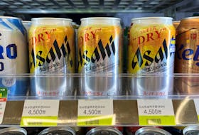 Asahi's new super dry draft canned beers are seen at a convenience store in Seoul, South Korea, May 12, 2023.