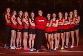 The Memorial Sea-Hawks women’s track and field team finished third at the recent AUS Track and Field Championships held in Moncton, N.B last weekend. The team had one gold medal finish, a pair of silvers and a handful of third place finishes. Their coach, Jennifer Stender (middle) was named the AUS coach of the year. Contributed photo