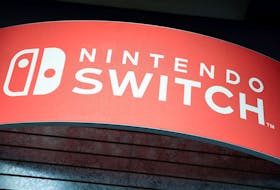 Signage for the Nintendo Switch is seen in Manhattan, New York, U.S., Dec. 7, 2021.