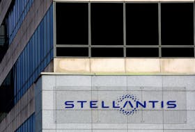 Stellantis logo is seen on the company's headquarters in Poissy near Paris, France, February 20, 2022.