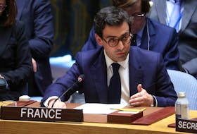 French Foreign Minister Stephane Sejourne speaks during a United Nations Security Council meeting ahead of the 2nd anniversary of the Russian invasion of Ukraine, at the U.N. headquarters in New York, U.S., February 23, 2024.