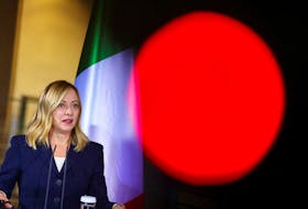 Italian Prime Minister Giorgia Meloni addresses the media during her meeting with German Chancellor Olaf Scholz at the Chancellery in Berlin, Germany, November 22, 2023.