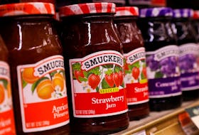 Containers of Smuckers's Jam are displayed in a supermarket in New York City, U.S. February 15, 2017.