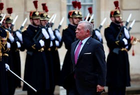 Jordan's King Abdullah II arrives for a meeting with French President Emmanuel Macron (not seen) at the Elysee Palace in Paris, France, February 16, 2024.