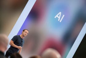 Meta CEO Mark Zuckerberg delivers a speech, as the letters AI for artificial intelligence appear on screen, at the Meta Connect event at the company's headquarters in Menlo Park, California, U.S., September 27, 2023.