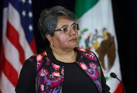 Mexico's Economy Minister Raquel Buenrostro takes part in a joint news conference with U.S. Secretary of State Antony Blinken and U.S. and Mexican officials during the U.S.-Mexico High-Level Economic Dialogue at the State Department in Washington, U.S., September 29, 2023.