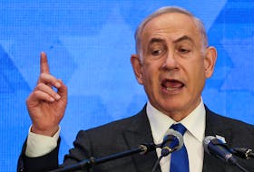 Israeli Prime Minister Benjamin Netanyahu addresses the Conference of Presidents of Major American Jewish Organizations, amid the ongoing conflict between Israel and the Palestinian Islamist group Hamas, in Jerusalem, February 18, 2024.
