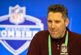 Feb 27, 2024; Indianapolis, IN, USA; Washington Commanders general manager Adam Peters talks to the media at the 2024 NFL Combine at Indiana Convention Center. Mandatory Credit: Trevor Ruszkowski-USA TODAY Sports/File Photo
