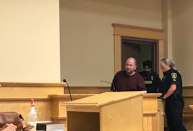 Justin Paul Campbell of Deer Lake, who has been charged with the first-degree murder of Eva Banfield, arrives at provincial court in Corner Brook on Monday, Sept. 11, 2023. Gary Kean/Saltwire