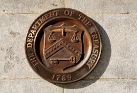 A bronze seal for the Department of the Treasury is shown at the U.S. Treasury building in Washington, U.S., January 20, 2023