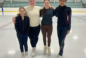 Four members of the New Waterford Skating Club will participate in the Nova Scotia Figure Skating Provincial Championships this weekend in Amherst. From left, Taylor Petrie, Bhreagh MacDougall, Neely Rae Pheifer and Kiana MacDonald. CONTRIBUTED