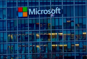 A view shows a Microsoft logo at Microsoft offices in Issy-les-Moulineaux near Paris, France, February 9, 2024.