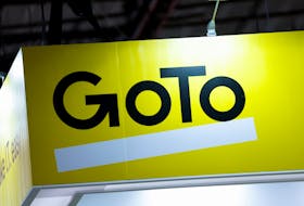 The logo of GoTo Meeting is seen at the company's booth, at the Viva Technology conference dedicated to innovation and startups, at the Porte de Versailles exhibition center in Paris, France June 17, 2022.