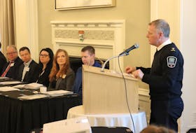 Charlottetown Police Chief Brad MacConnell updates members of Downtown Charlottetown Inc. on public safety at the organization’s annual general meeting on Feb. 27. More than 50 people attended the meeting, which was held at the Rodd Charlottetown. Logan MacLean • The Guardian