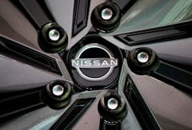 The logo of Nissan Motor is seen on a car wheel at the automaker's showroom in Tokyo, Japan, Nov. 11, 2020.