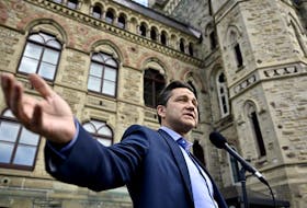 Conservative Leader Pierre Poilievre speaks at a news conference outside West Block on Parliament Hill in Ottawa, Tuesday, Aug. 1, 2023.