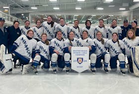 The Avon View Avalanche girls’ hockey team had a stellar 2023-24 season, culminating in it capturing the School Sport Nova Scotia Western Region Division 1 girls’ hockey championship banner and the Valley High School Hockey League girls’ title. Pictured are, from left, back row: coaches Brett Hazel and Annie Blois, Mackenzie McLean, Kailyn Beaton, Katelyn Verge, Ava Woodman, Lindsay MacDonald, Jordan Hiltz, Erika Swinamer, Ava Murray, and coaches Rob Davies and Natalie Rippey; front row: Gemma Rafuse, Rowan Moran, Abigail Smolders, Jillian Hanley, Emily Trider, Olivia Smolders, Amy Amirault, and Claire Naugler. Missing are Sarah McBlain and Emily Cossaboom.