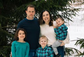 Alanna McDonald (Earle) started experiencing symptoms about two years ago, in spring 2022. By January 2023, she had got in to see an ENT, who suggested she have an MRI. McDonald added that at that point, she was given a two-year wait time. Here she is pictured with her husband Jamie and her three children, seven-year-old Delia, left, Spencer, age five and Morgan, age three. - Cameron Kilfoy/The Telegram