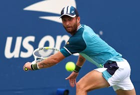 Tennis - U.S. Open - Flushing Meadows, New York, United States - August 29, 2023 France's Corentin Moutet in action during his first round match against Britain's Andy Murray