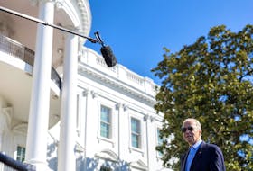 U.S. President Joe Biden speaks to journalists before boarding Marine One at the White House in Washington, U.S., February 29, 2024.
