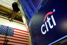 The logo for Citibank is seen on the trading floor at the New York Stock Exchange (NYSE) in Manhattan, New York City, U.S., August 3, 2021.