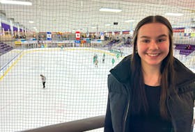 Glovertown’s Jayden Denty is back at the Newfoundland and Labrador Winter Games for the second half of the week as an official for the female hockey tournament. Nicholas Mercer/The Telegram