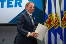 Finance Minister Allan MacMaster'leaves a press conference about the provincial budget at One Government Place on Thursday, Feb. 29, 2024.
Ryan Taplin - The Chronicle Herald