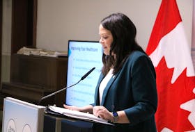 P.E.I. Finance Minister Jill Burridge speaks to reporters before releasing the province’s 2024-2025 budget. The budget contains $3.2 billion in spending. - Stu Neatby
