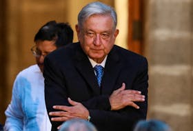 Mexico's President Andres Manuel Lopez Obrador gestures as he attends the 85th anniversary of Mexico's National Institute of Anthropology and History (INAH), at the National Museum of World Cultures, in Mexico City, Mexico February 6, 2024.