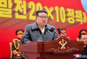 North Korean leader Kim Jong Un attends the groundbreaking ceremony for the construction of a factory in Seongcheon-gun, North Korea, February 28, 2024.    KCNA via REUTERS