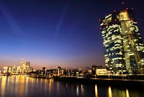 The skyline with the banking district is seen during sunset in Frankfurt, Germany, February 27, 2024.