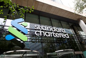 The Standard Chartered bank logo is seen at their headquarters in London, Britain, July 26, 2022. 