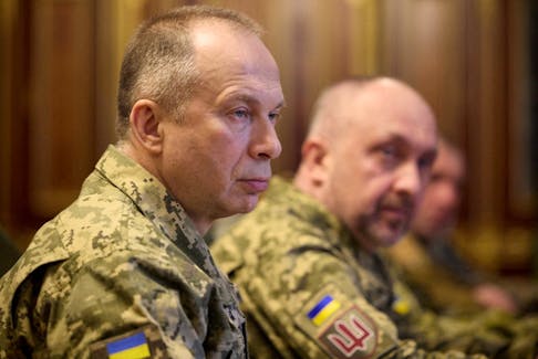 Commander in Chief of the Ukrainian Armed Forces Colonel General Oleksandr Syrskyi attends a meeting with Ukraine's President Volodymyr Zelenskiy and newly appointed top military commanders, amid Russia's attack on Ukraine, in Kyiv, Ukraine February 10, 2024. Ukrainian Presidential Press Service/Handout via REUTERS