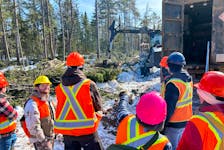 The Nova Scotia Community College (NSCC) Natural Resources Environmental Technology class visiting the forest harvesting operation of Darrin Carter Logging in the Thompson Station area. Contributed