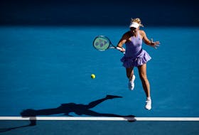 Tennis - Australian Open - Melbourne Park, Melbourne, Australia - January 15, 2024 Australia's Daria Saville in action during her first round match against Poland's Magdalena Frech