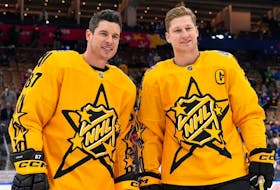 Cole Harbour natives Sidney Crosby, left, and Nathan MacKinnon played on the same team at the NHL all-star game in Toronto on the weekend. - NHL
