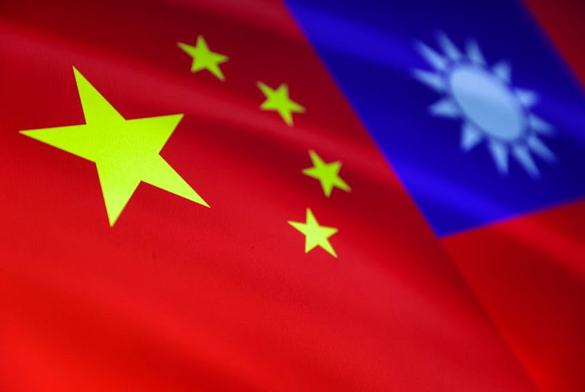 Chinese and Taiwanese flags are seen in this illustration, August 6, 2022.