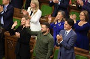  Ukrainian President Volodymyr Zelenskyy and Prime Minister Justin Trudeau join MPs in recognizing Yaroslav Hunka, who turned out to be a Nazi war veteran, in the House of Commons on September 22, 2023.