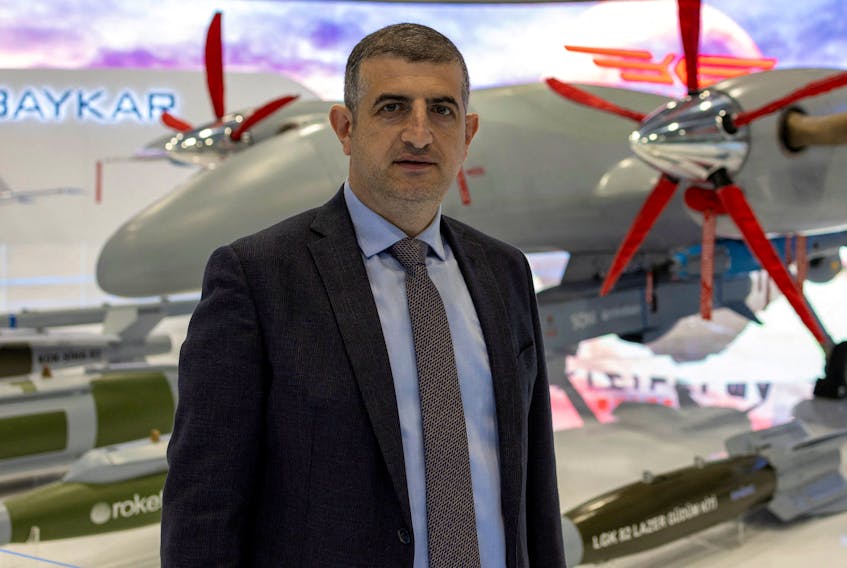 Haluk Bayraktar, CEO of Turkish drone-maker Baykar, poses before an interview with Reuters at SAHA EXPO Defence & Aerospace Exhibition in Istanbul, Turkey, October 27, 2022.