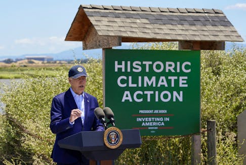 U.S. President Joe Biden speaks about his administration's actions to battle climate change and protect the environment during a visit to Lucy Evans Baylands Nature Interpretive Center and Preserve, in Palo Alto, California, U.S., June 19, 2023.