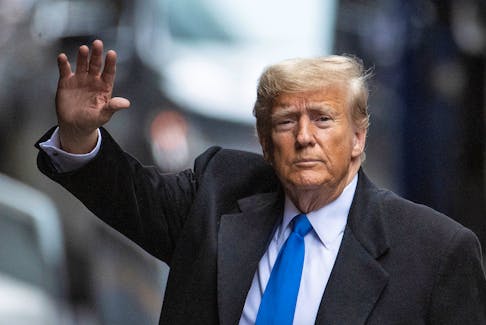Former U.S. President Donald Trump greets to his supporters, as he arrives from his second civil trial after E. Jean Carroll accused Trump of raping her decades ago, outside a Trump Tower in the Manhattan borough of New York City, U.S., January 25, 2024.