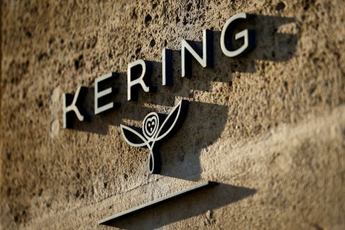 The logo of French luxury group Kering is seen at Kering headquarters in Paris, France, February 13, 2023.