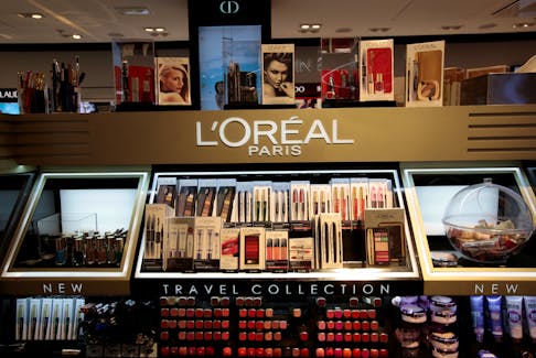 A cosmetic display of French cosmetics group L'Oreal is seen during the inauguration of the commercial zone at the Nice international airport Terminal 1 in Nice, France, June 10, 2016. 