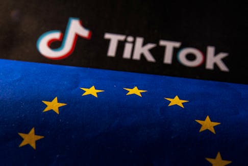 EU flag and TikTok logo are seen in this illustration taken, June 2, 2023.