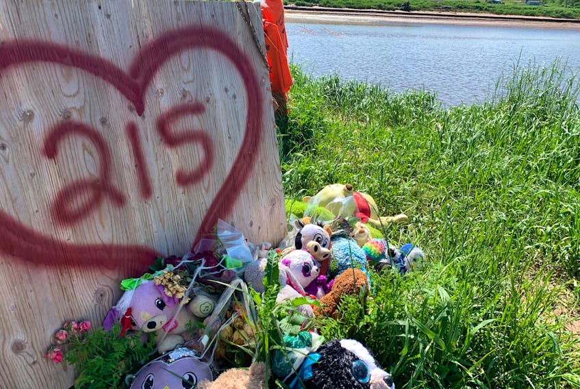 The road to the site of the former Shubenacadie Residential School is decorated with toys, stuffed animals, flowers and other tributes in June 2021, in memory of the children who died in a residential school in Kamloops, B.C. SaltWire file