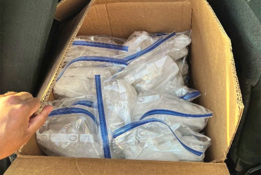  One of five boxes of meth found in a truck and allegedly headed for Guramrit Sidhu.