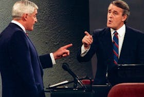 John Turner and Brian Mulroney during a debate in the 1988 federal election campaign. Both would go on to hold positions in the cannabis industry.